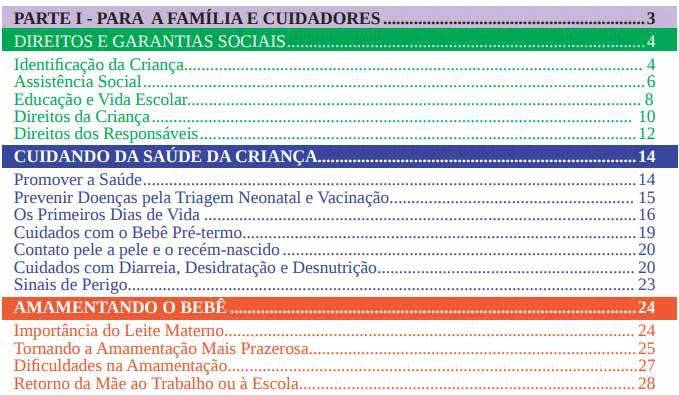 Figura 2 – Sumário da Caderneta da Criança (5ª edição).
